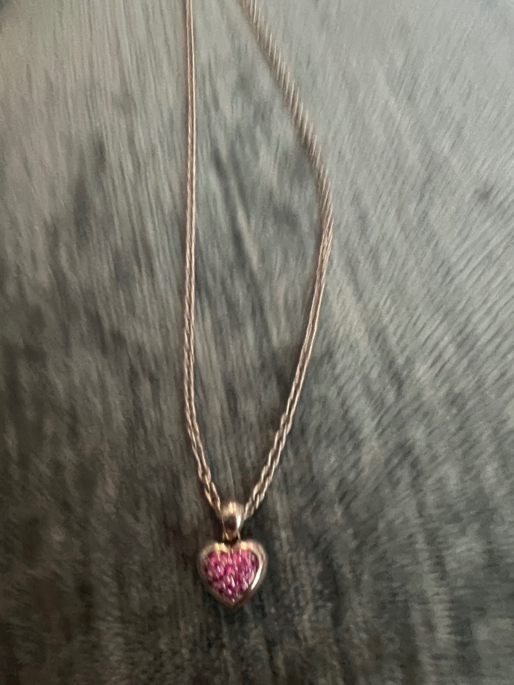 18 k white gold and Sterling silver and pink topaz heart necklace